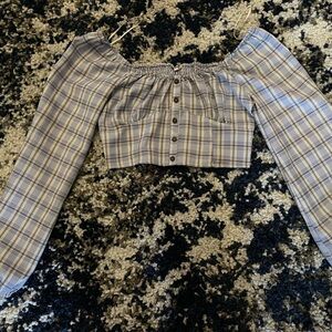 Love Tree Blue and White Plaid Top